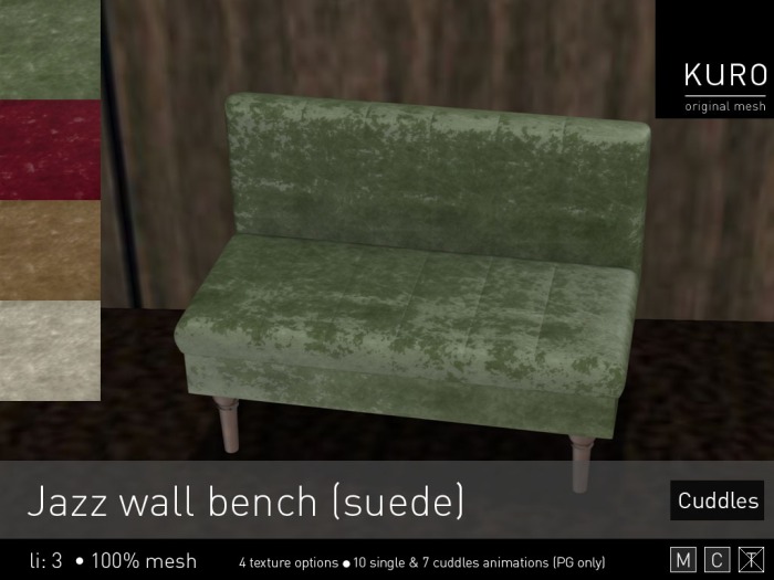 Kuro - Jazz wall bench (Suede) Cuddles